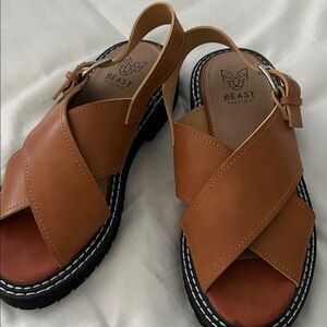 BEAST FASHION Women's Brown Cross-Strap Sandals